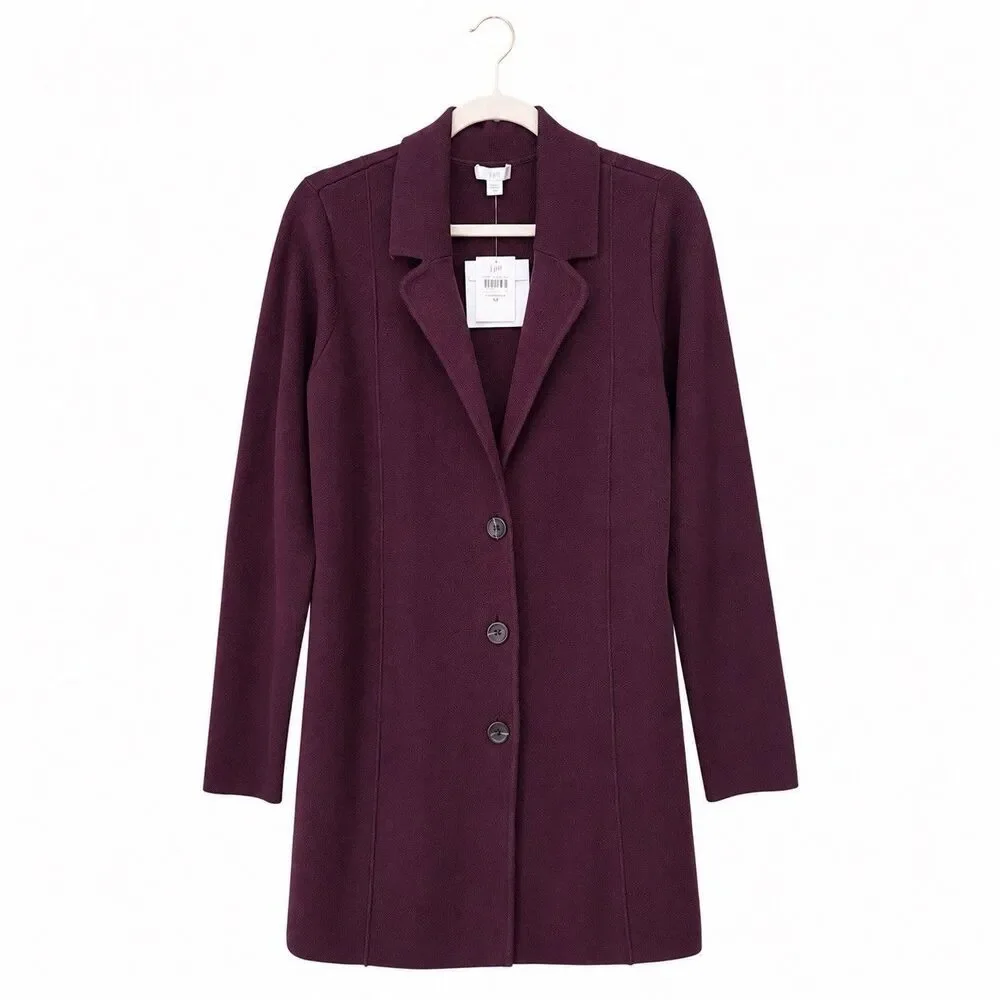 J. Jill Women’s New Double-Knit Long Sleeve Sweater Blazer Spiced Wine Size M